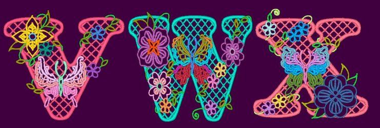 BUTTERFLY LACE 76 MACHINE FONT EMBROIDERY DESIGNS (AzEB  