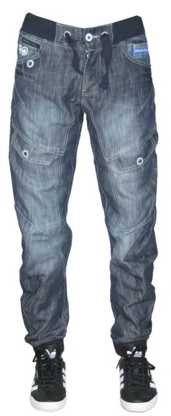 Mens Jeans Crosshatch Jogger Twisted Elastic CUFFED Blue Size 28 30 32 