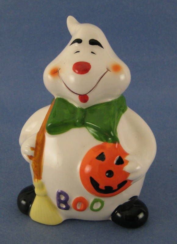 Ghost Still Coin Piggy Bank Ceramic Pumpkin Boo NIB  