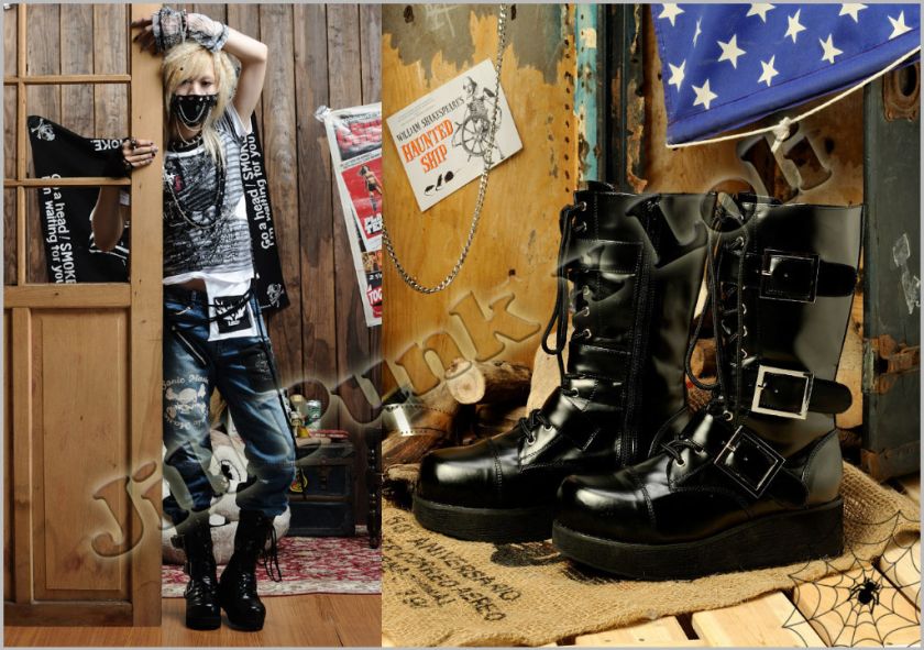 Punk rock Classical 13 hole shining leather boots 42~44  