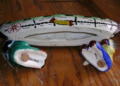 Vintage SALT PEPPER Set INDIAN CANOE CHIEF SQUAW Souvenir Michigan 