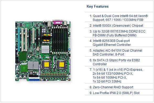 Supermicro X7DA3 SAS/SATA Dual & Quad Core Motherboard  