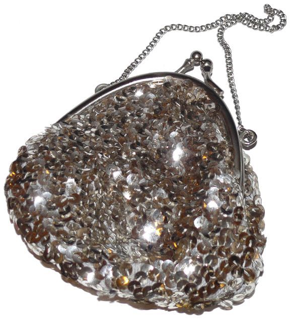 Vintage Clean Silver Sequin Satin Evening Bag Purse  