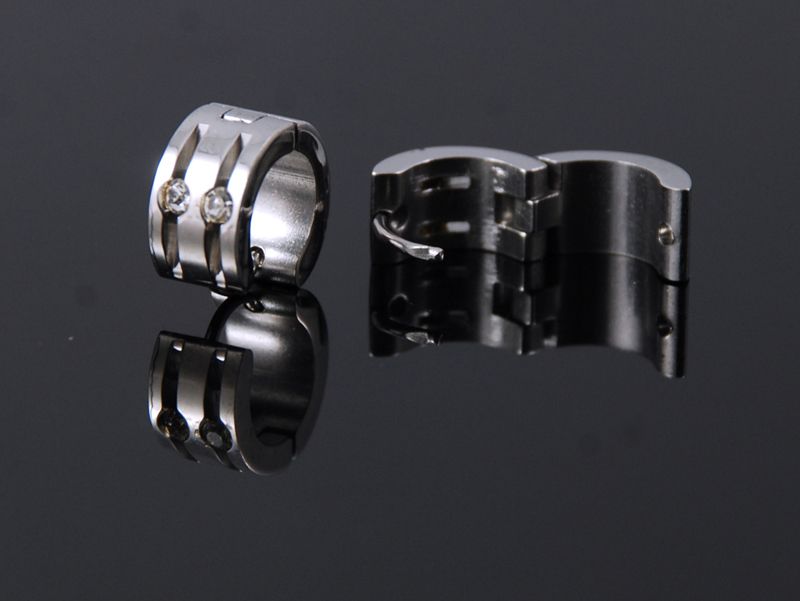 n001 BLING Mens CZ STAINLESS STEEL Hoop Earrings  