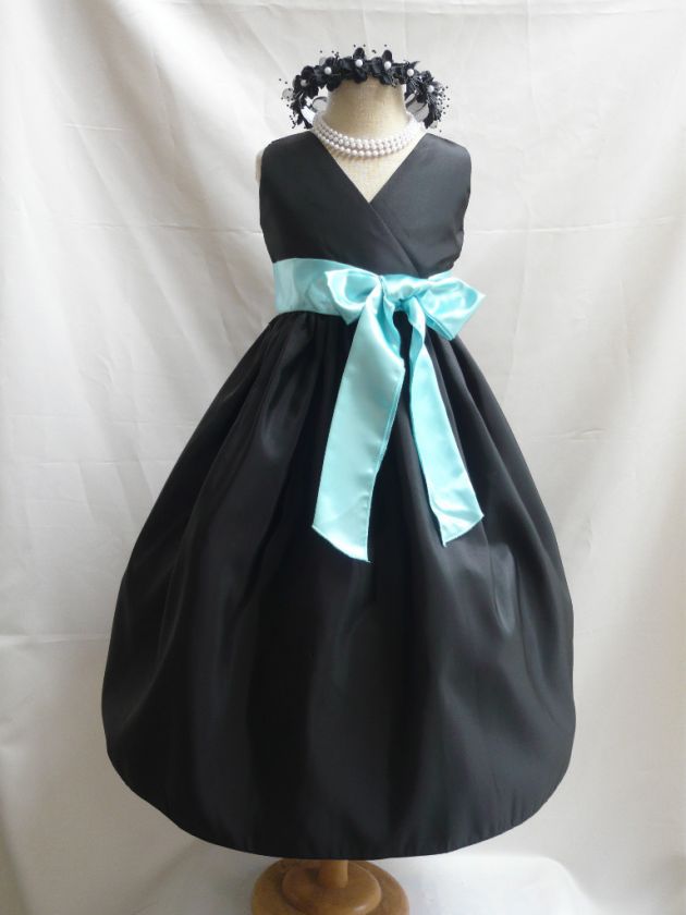 BLACK AQUA/POOL BLUE WEDDING FLOWER GIRL DRESS 1   14  