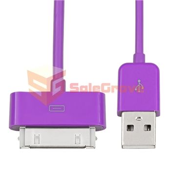 White USB Car Charger Adapter+Purple Data Cable For Apple iPod Touch 