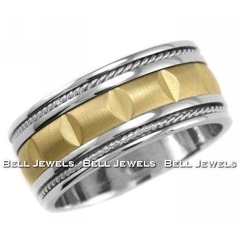 MASSIVE 9MM MENS GENTS WEDDING BAND MAN RING 14K TWO 2 TONE GOLD 