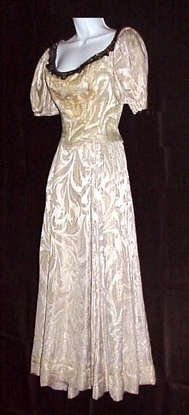 WESTERN FRONTIER CIVIL WAR 1880S BROCADE PERIOD GOWN  