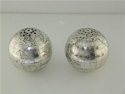 RARE pr Sterling Salt & Pepper Shakers ~ World Globes  